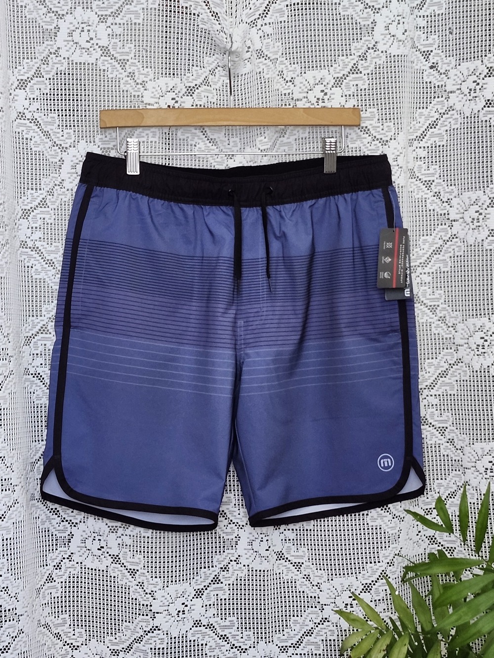 Travis Mathew Men's Vintage Indigo Swim Board Shorts with Black Trim Size L